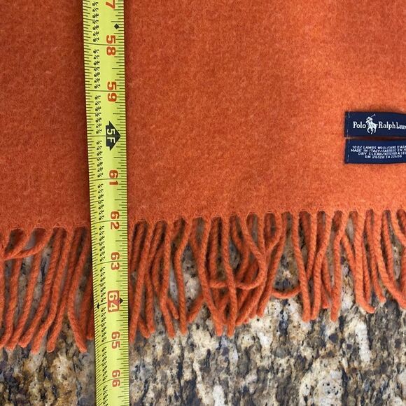 Ralph Lauren Blue Label Orange Lambswool Scarf With Fringe - Picture 5 of 5